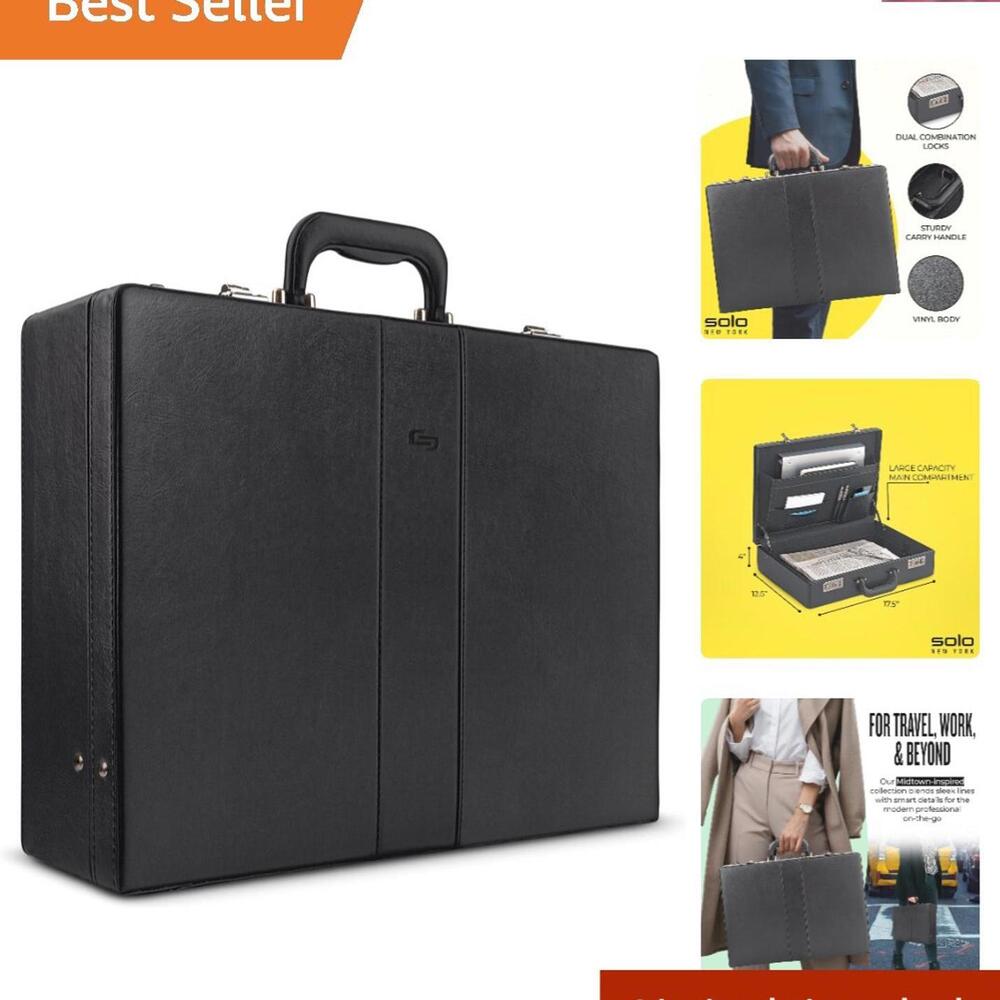 Durable Vinyl Attache Case with Combination Lock and Spacious Interior - 18x5x14